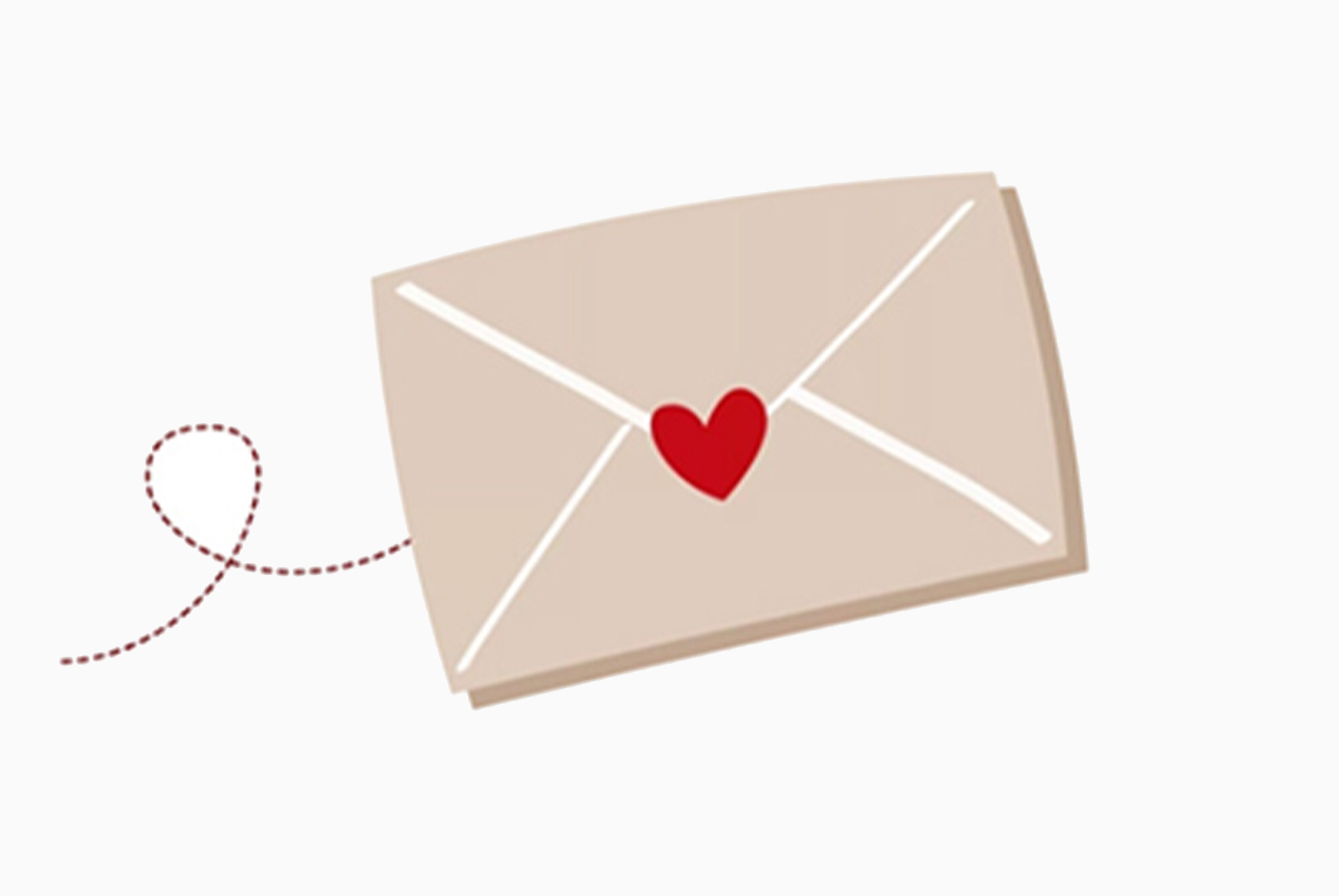Koperta w kolorze beżowym z czerwonym sercem na środku, wokół niej ozdobna czerwona linia Koperta w kolorze beżowym z czerwonym sercem na środku, wokół niej ozdobna czerwona linia